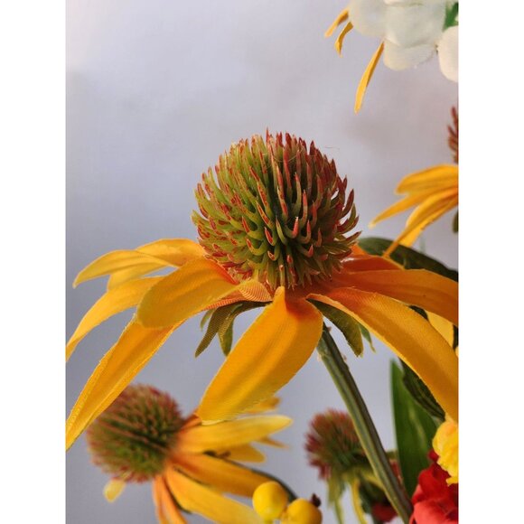 Vibrant Artificial 10-Stem Mixed Floral Bunch W/ Red Yellow & White Blooms - Picture 5 of 16